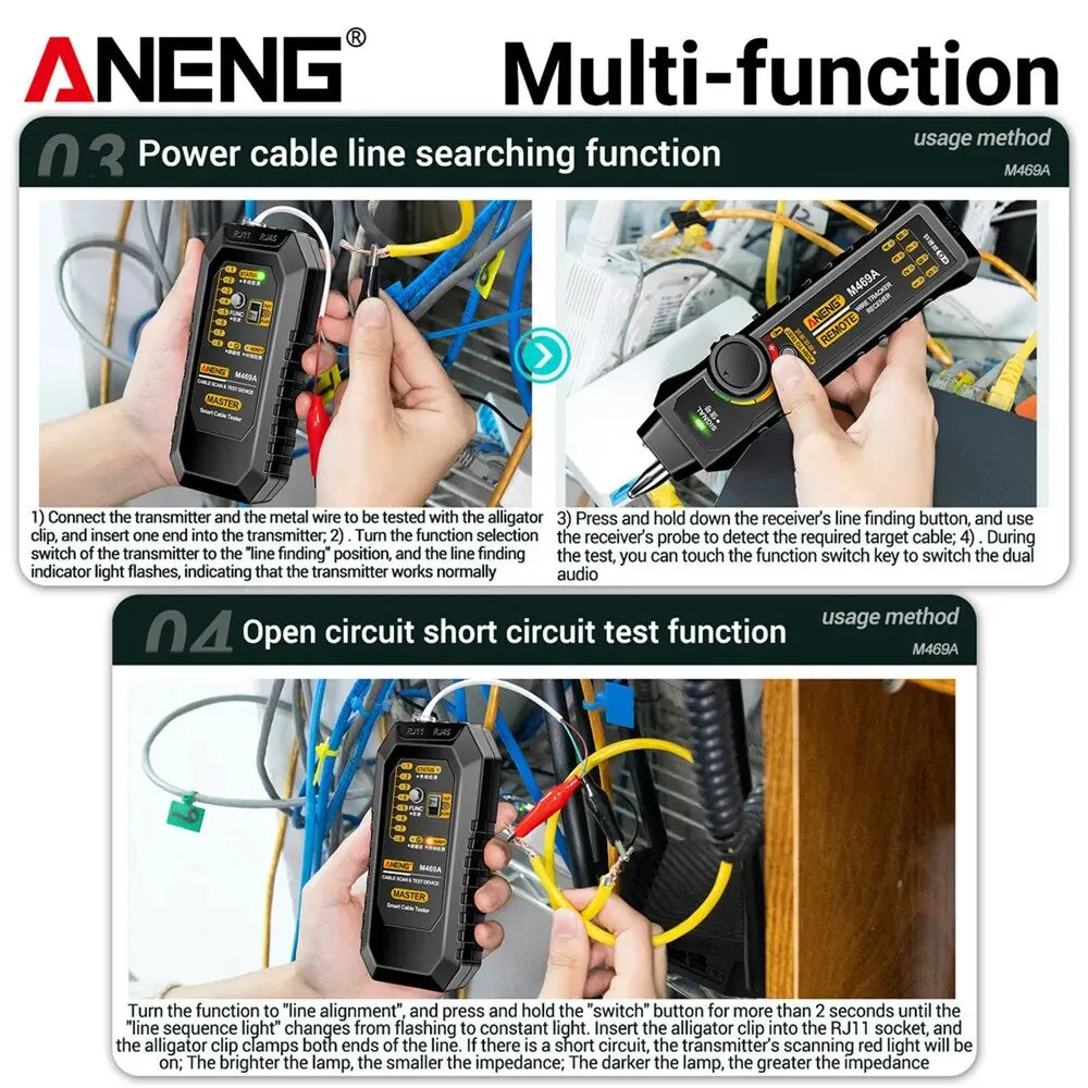 Network Line Tester Cable Finder RJ11 RJ45 Analyzer Test Tracker Receiver Telephone Line Networking Repair Tools