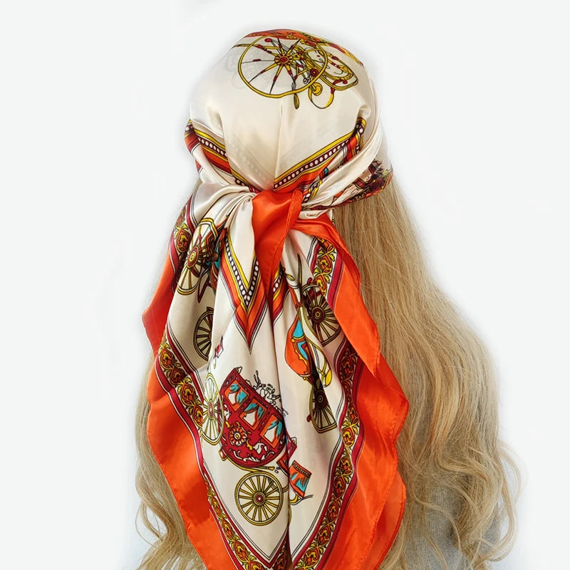 Retro Women Silk Scarf Bandanna Fashion Bohemian Pattern Square Hijab Lady Wrap Headband foulard muffler
