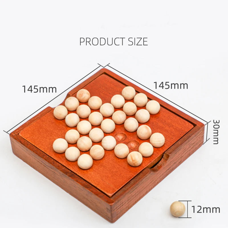 Wooden Peg Solitaire Strategy Board Game