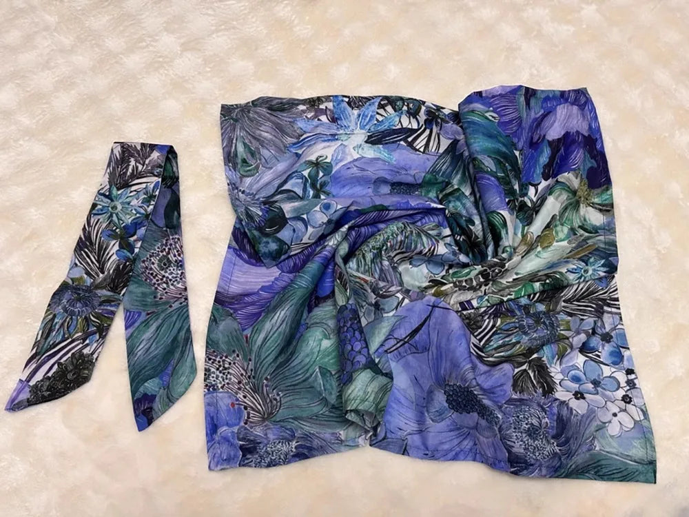 80S Like Liberty Fabric blue Marina seaflower Cotton Long-staple  Designer High-density Women's dress Children's Clothing  cloth