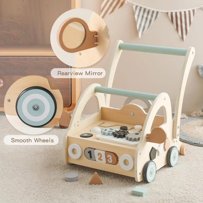 Baby Wooden Toy Newborn Learning To Walk Toy Educational Sensory Play Multi-functional Wooden Cartoon Car Toy Baby Gift With Box