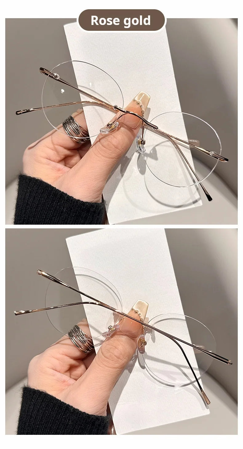 Womens Retro Round Rimless Progressive Multifocal Prescription Glasses