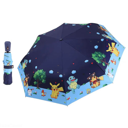 Kids Folding Umbrella Automatic Open Cartoon UV Protection Travel Umbrella Compact Windproof