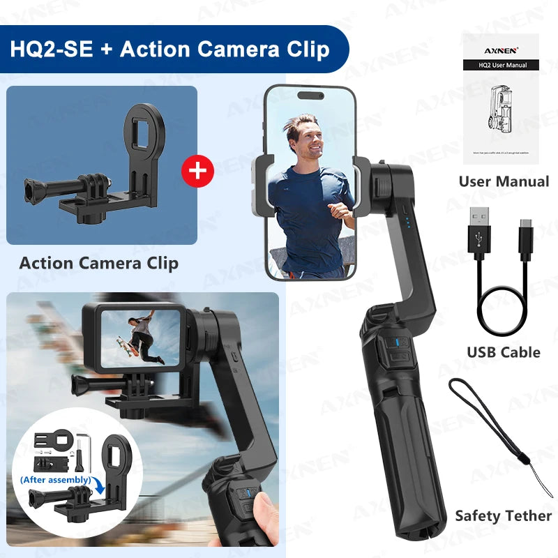 HQ2 SERIES Mobile Phone Stabilizer Handheld Gimbal for Smartphone Gopro Action Camera Extension Rod Selfie Stick Tripod
