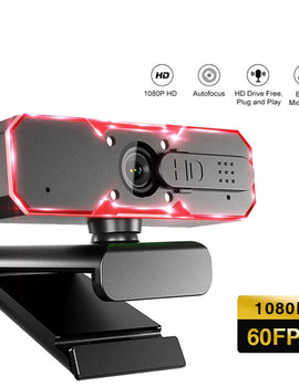 1080P Gaming Webcam 60FPS Autofocus Fill Light Camera Privacy Cover 7 Colors RGB Fill Light Stereo for Laptop Live Streaming
