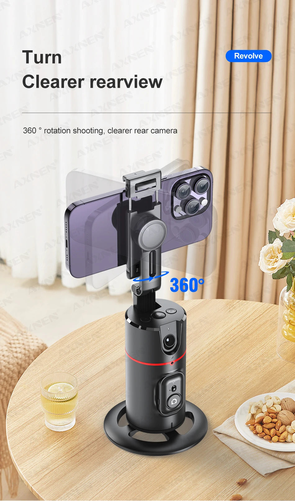 P02 360 Rotation Follow-up Gimbal Stabilizer Monopod Desktop Tracking Gimbal with Remote for Phone Live Photography