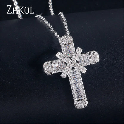 Fashion Cubic Zirconia Cross Pendant Necklaces