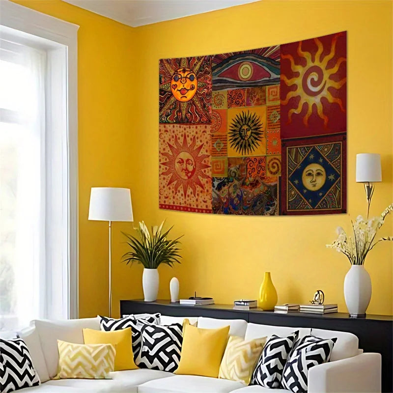 Bohemian Sun Eye Ethnic-Style Tapestry Colorful Geometric Living Room Art Instagram-Inspired Room Decor