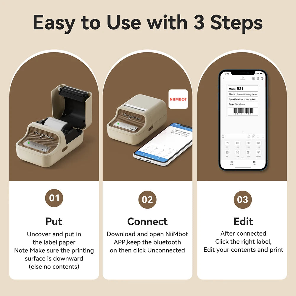 B21 Mini Thermal Label Printer, Bluetooth Wireless Barcode Label Maker, Portable Inkless Sticker Printer for Business & Office