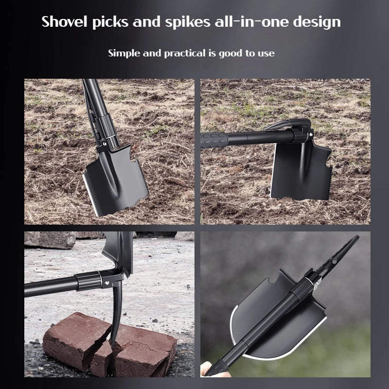1pc Multifunctional Tactical Folding Shovel Survival Spade Saw Pickaxe Collapsible Engineer Shovel Stainless Steel