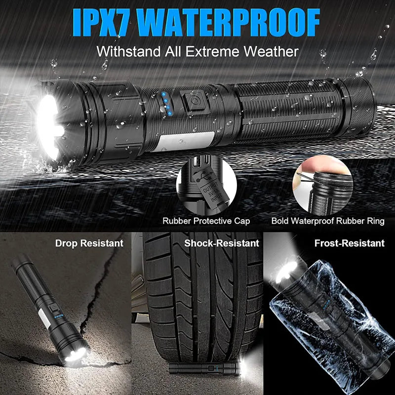Rechargeable LED Flashlight With Magnetic Base Zoom And Power Display