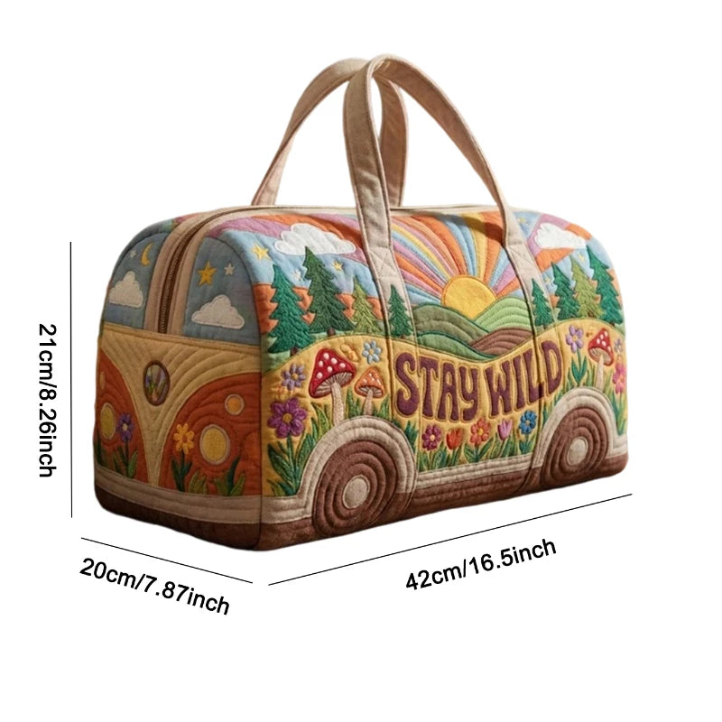 Camping Trailer Print Quilted Travel Duffle Bag Large Capacity Weekender Tote