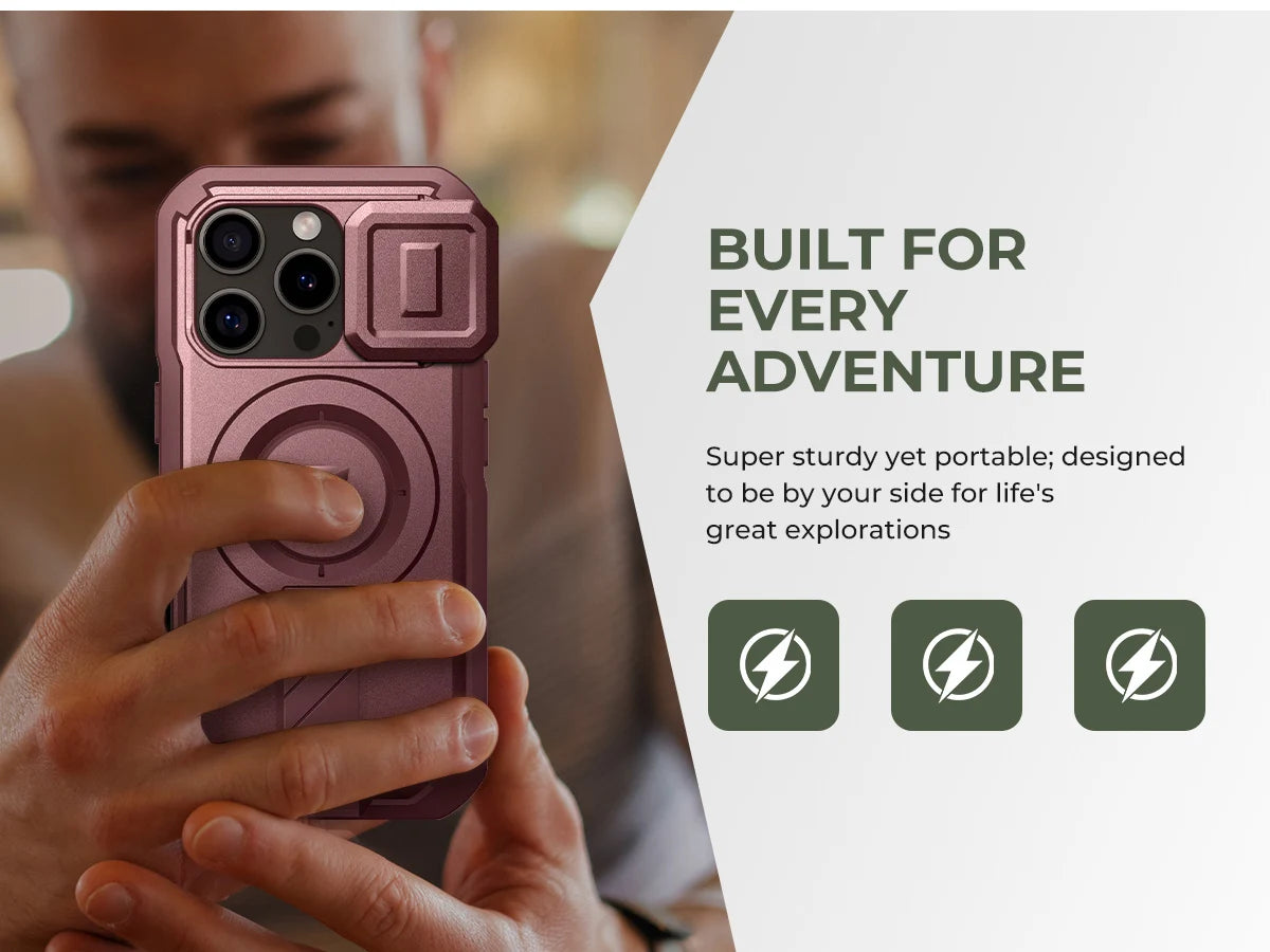 For iPhone 16 Pro Case with MagSafe Rugged Armor Shockproof  with Built-in Sliding Camera Cover Built-in Screen Protector holder