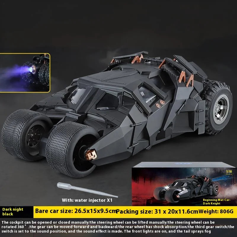 1:18 Batmobile Tumbler Alloy Diecast Model Sound Light Car Spray Function Toy Display Ornament Toys For Gift For