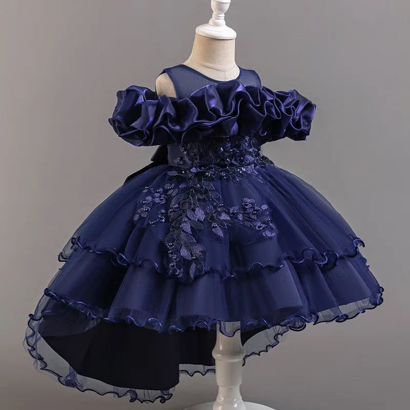 Luxury Off-Shoulder Gown with Train for Girls  Tulle Dress for Fashion Walk Show & Pageants