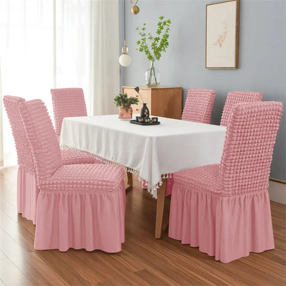 1PC Seersucker Chair Cover with Skirt Stretch Wedding Chairs Covers Dining Room Universal Size Seat Slipcovers for Banquet Party