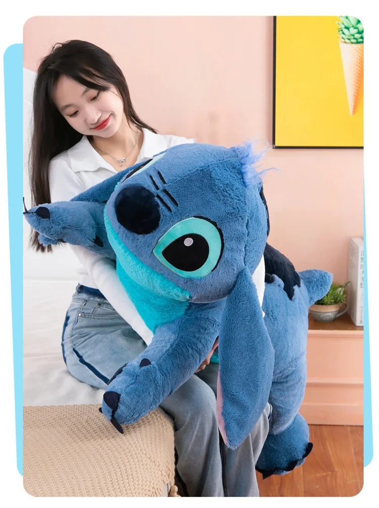 Giant 100cm Disney Stitch Plush Stuffed Doll Blue Kawaii Cartoon Animal Sofa Sleeping Soft Pillow Toys  Girls Birthday Gift