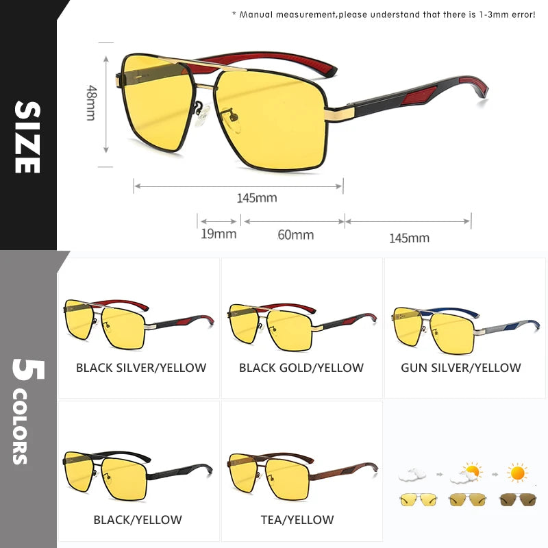 Photochromic Polarized Night Vision Driving Sunglasses UV400 Yellow Lens Goggles for Men Women