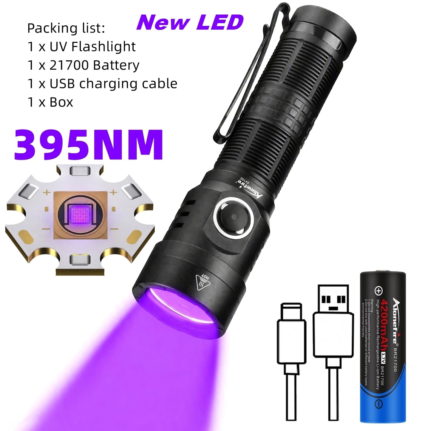 20W 365nm UV Rechargeable Blacklight Flashlight
