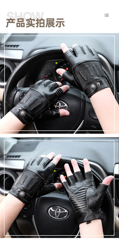 Sheepskin Half Finger Gloves For Fitness Driving High Quality Genuine Leather Gloves Fingerless Brown Driver Sports