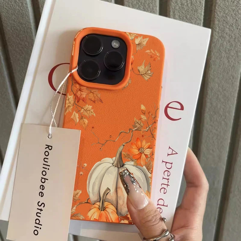 Pumpkin Autumn Leaves And Fall Atmosphere Pattern Phone Case For iPhone 17 16 15 14 Pro Max Air 16 Plus Cover