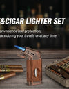 Travel Cigar Humidor with Cigar Lighter, Cedar Wood, V Cut Cutter, Portable Cigar Humidor with Humidifier & Hygrometer