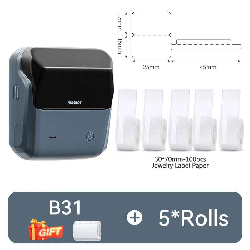 B31 Thermal Label Printer, Bluetooth Wireless Barcode Sticker Maker 20–77mm, High-Speed Inkless Label Printer for Clothing & Jewelry