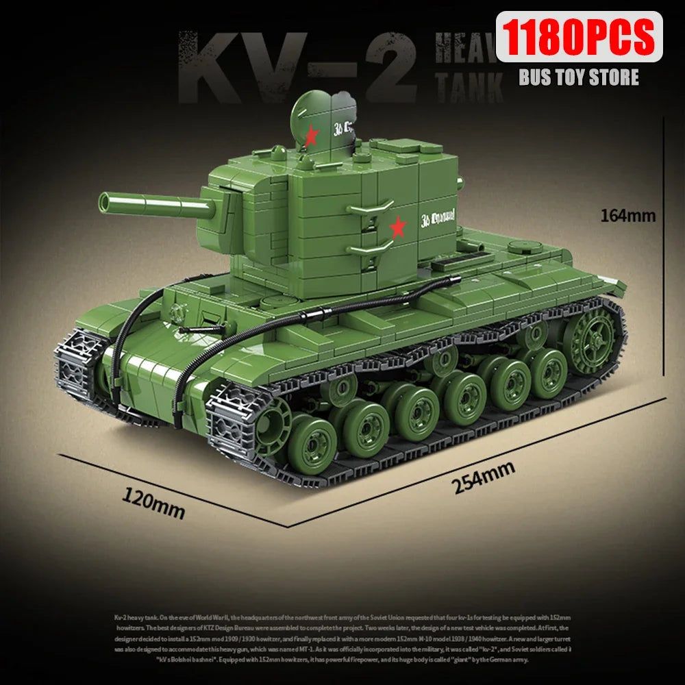 KV-2 Heavy Tank Soviet Series Tank Military Series WW2 Tank Building Blocks  Bricks Model Set Toys for s Gifts