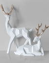 A Couple of 2Pcs Deer Statue Modern Geometric Sculpture Desktop Ornament Figurine Wine Cabinet Cafe TV Showcase Decor