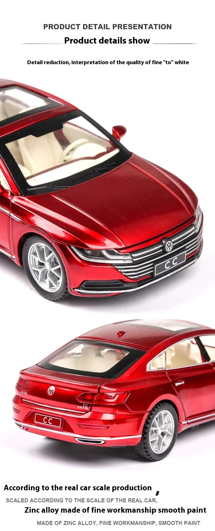 1:32 Scale Volkswagen CC Alloy Car Diecast Model Collect Hobby Model Ornaments Gift For Friend Boys Sound Light Pull Back Toys