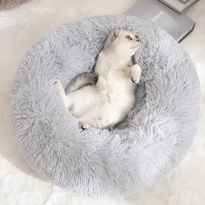 Round Plush Donut Dog Bed Washable Pet Cushion
