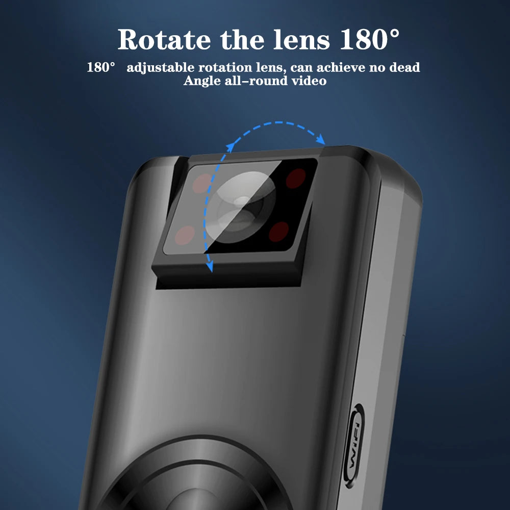 1080P Mini Camera Remote Control 180 Degrees Wide Angle Motion Dection Body Camera with Rotating Back Clip Support 256G