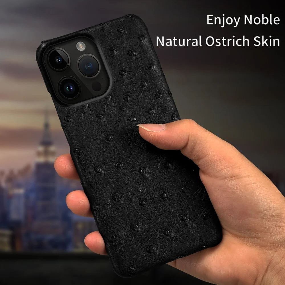 100% Natural Ostrich Leather Phone Case for iPhone 16 15 14 Pro Max 14Pro 16 Plus 15Pro 16Pro luxury Back Cover