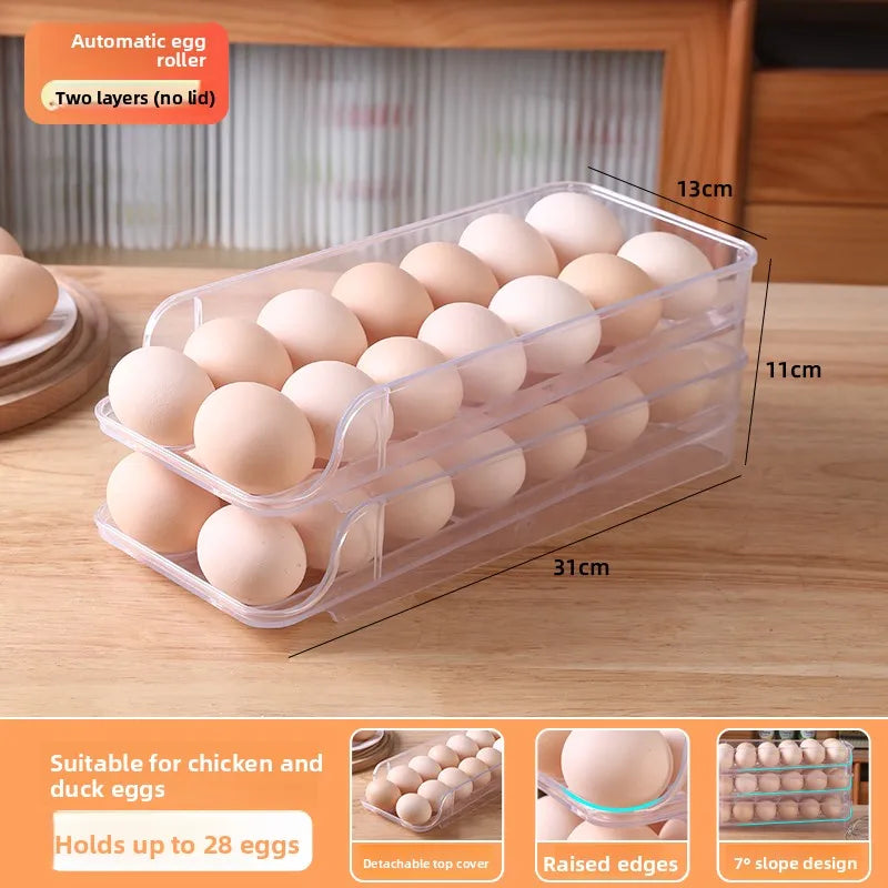 Portable Rolling Egg Storage Box – Kitchen Refrigerator Egg Holder Organizer Food Storage Container