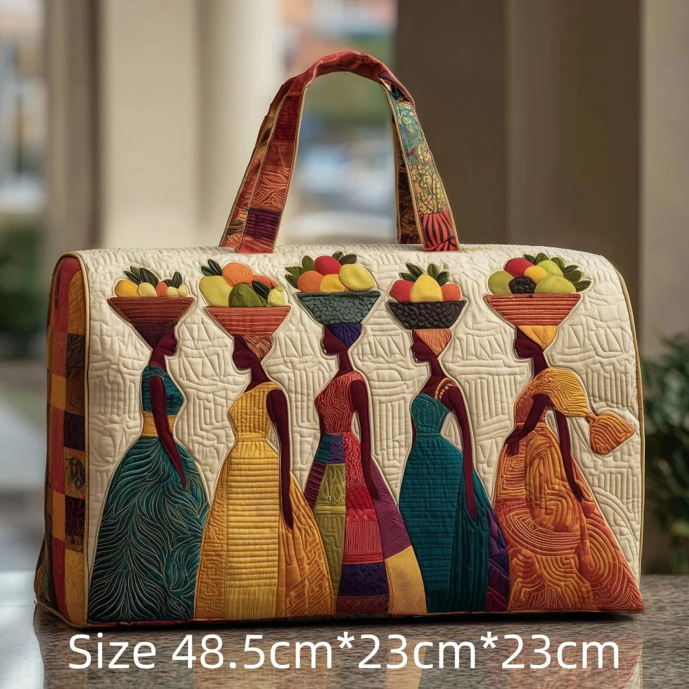 3D Quilted African Tote Bag for Women Colorful Tribal Print African Ladies Sunset Fruit Basket Gym Boho Festival Overnight Bags