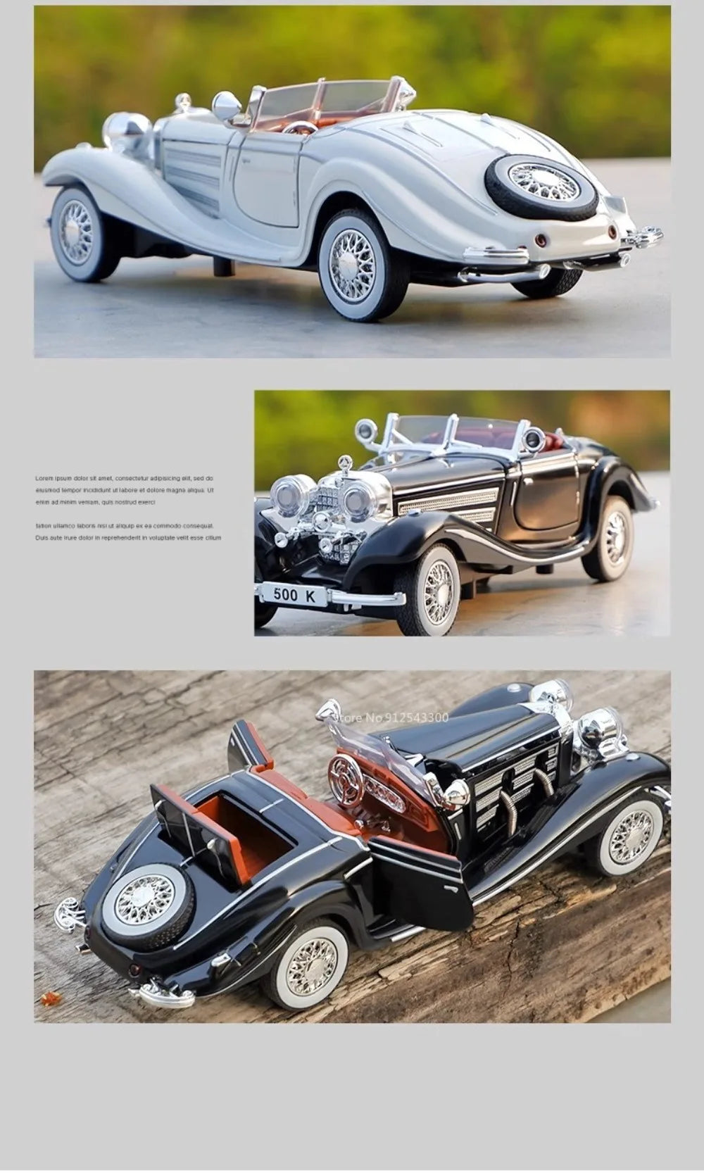 Scale 1:32 500k GLS580 Classic Car Model Toy Doors Opened Alloy Body Rubber Tire Vehicle Sound Light Models Collection Boys Gift