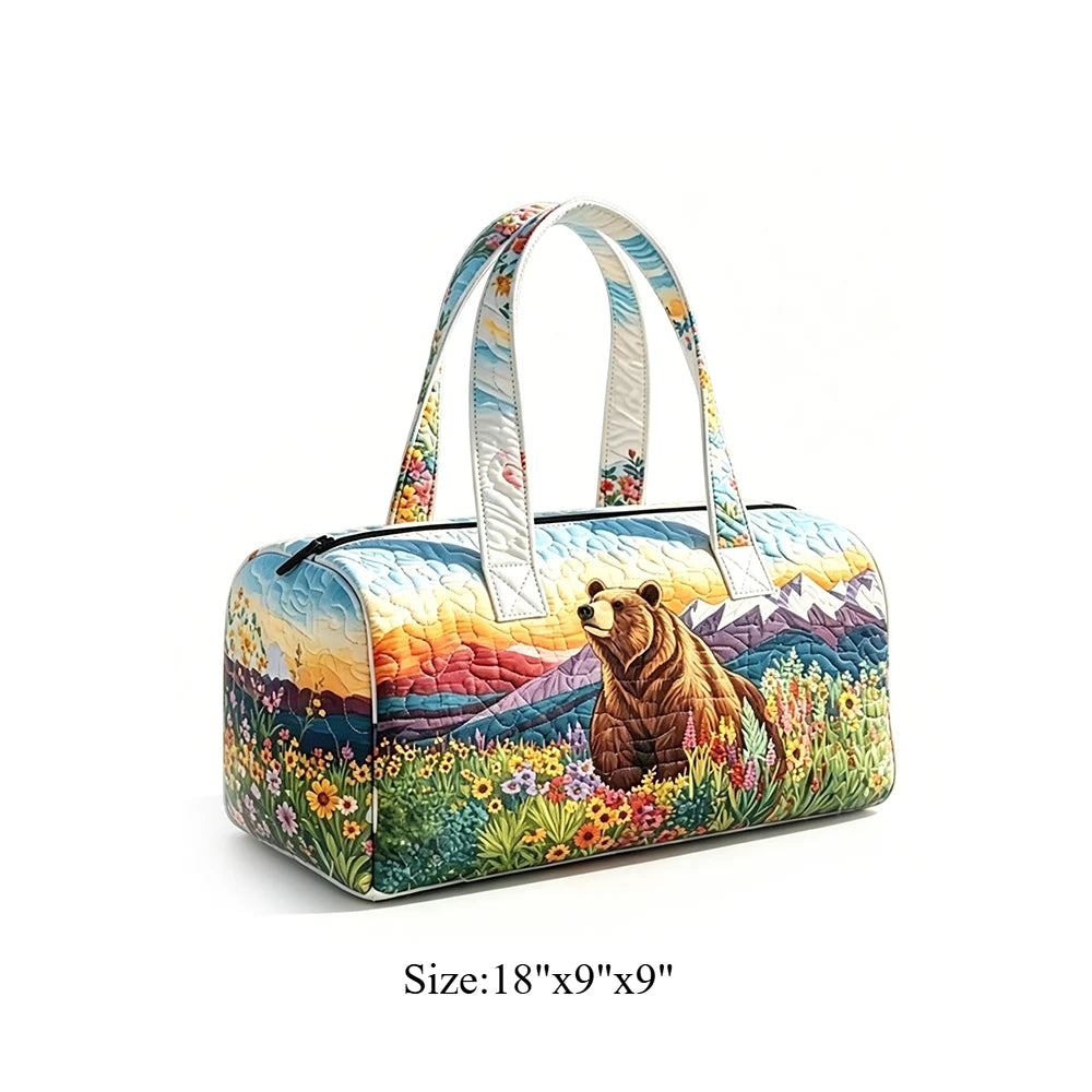 Animal Cow Floral Print Quilted Duffel Bag Weekender Travel Bag Lightweight Overnight Carry On Luggage for Gym Sports Getaway