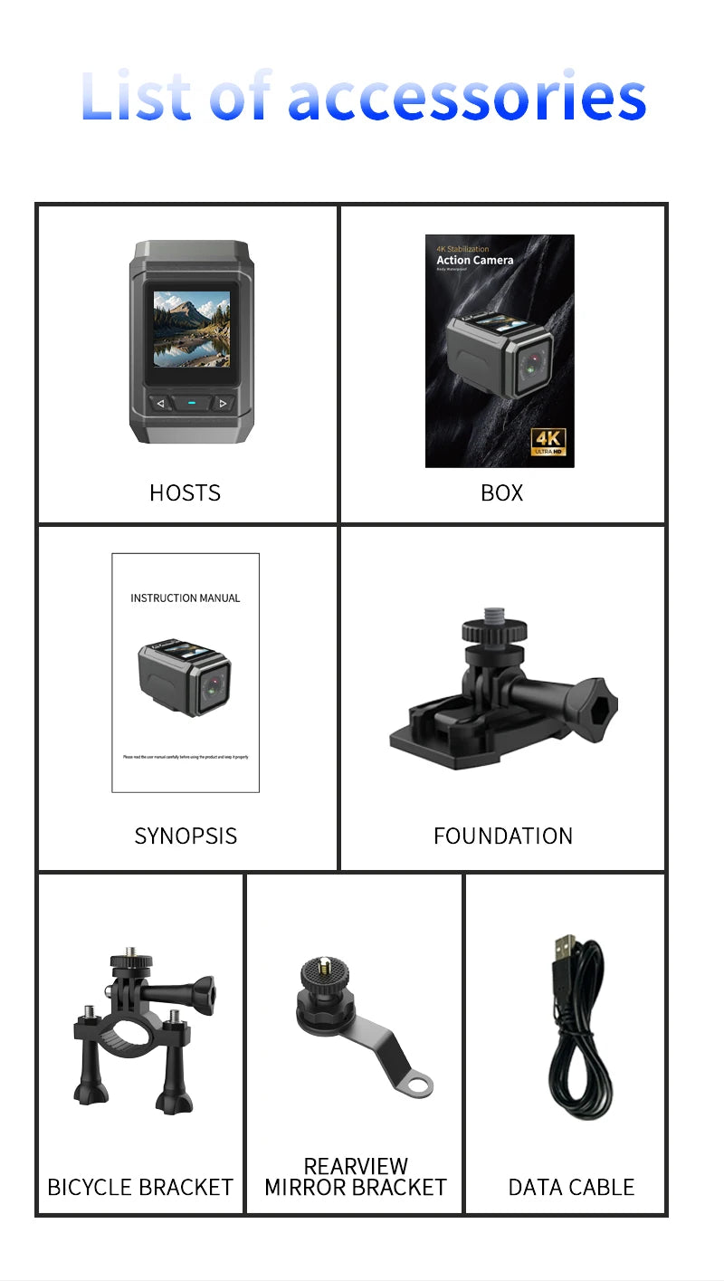 4K Ultra HD WiFi Mini Action Camera Wearable Helmet Bicycle Motorcycle Sports Camera with Wide Angle Lens and Built In Mic