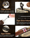 Cigar Lighter 4 Jet Flame, Refillable Butane Lighter with Cigar Cutter V Cut Cigar Punch Cigar Holder Cigar Draw Enhancer