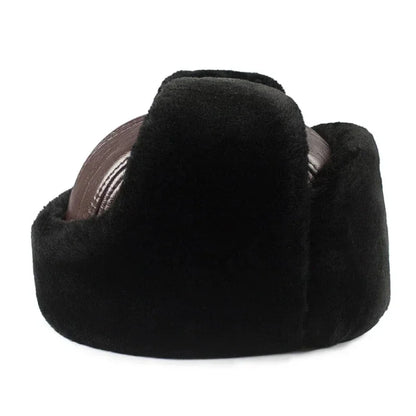 Outdoor Winter Warm Ear Protection Bomber Hat Man Genuine Leather Faux Fur Military Cap Inside Black Brown 55-60cm  Gorras