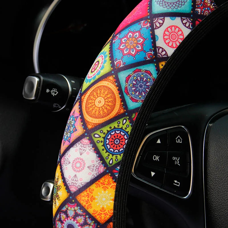 Colourful Fabric Car Steering Wheel Cover 38CM