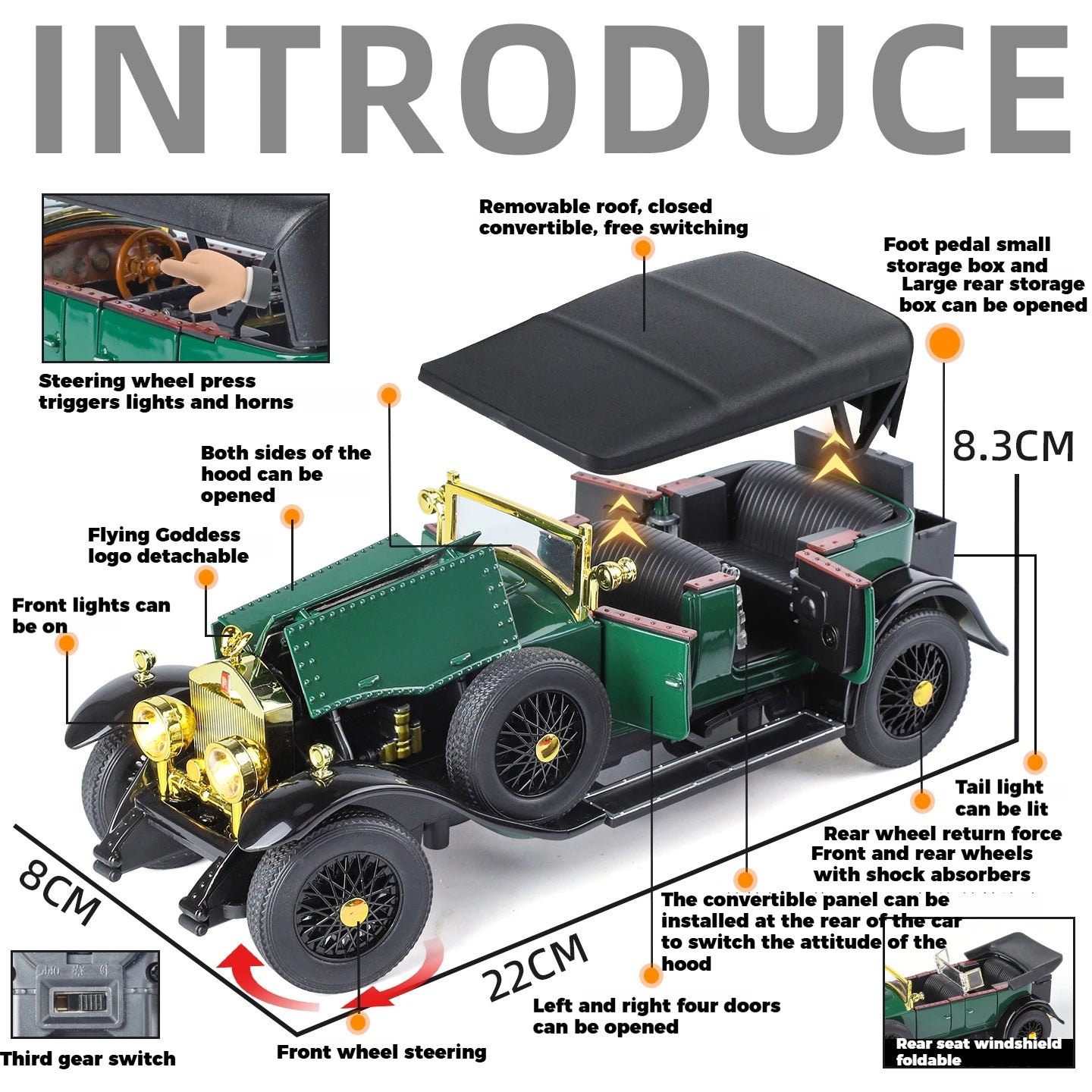 1:24 Rolls Royce Phantom I 1925 Luxury Classic Retro Sedan Alloy Diecast Model Car Home Trendy Toys Ornaments Birthday Present