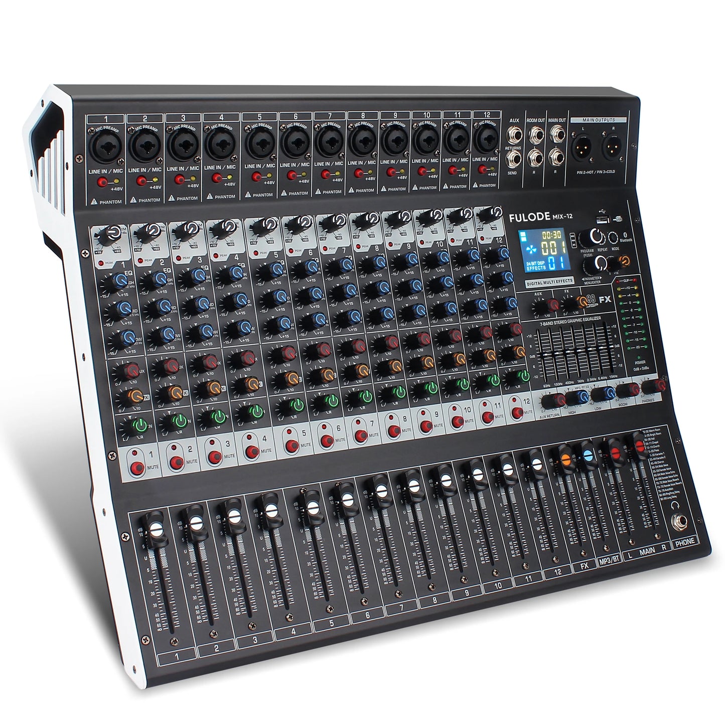 12 Channel Audio Mixer With 99 DSP Effects USB Bluetooth And 48V Phantom Power