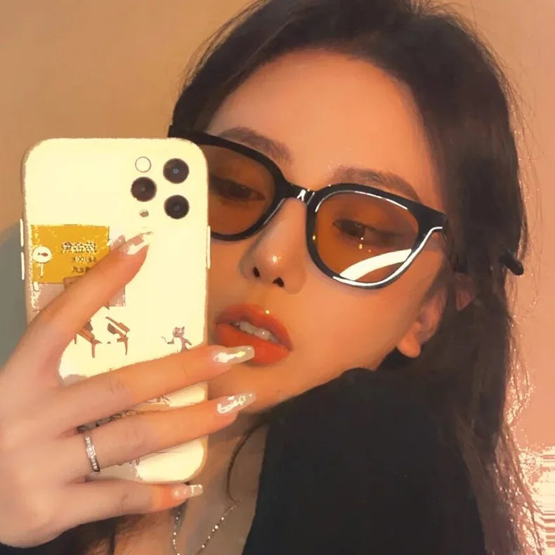 Square Cat-Eye Sunglasses Ladies 2022 Brown Small Red Book Travel Street Photography Sunglasses