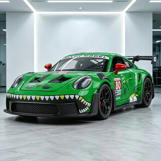1 32 Scale 911 GT3 RS Dinosaur Modified Diecast Pull Back Model Car with Sound and Light