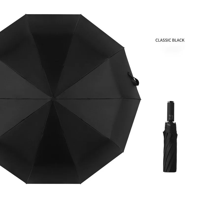 Automatic Folding Umbrella 10 Rib Windproof UV Protection Three Fold Compact Travel Umbrella Sun Rain Use