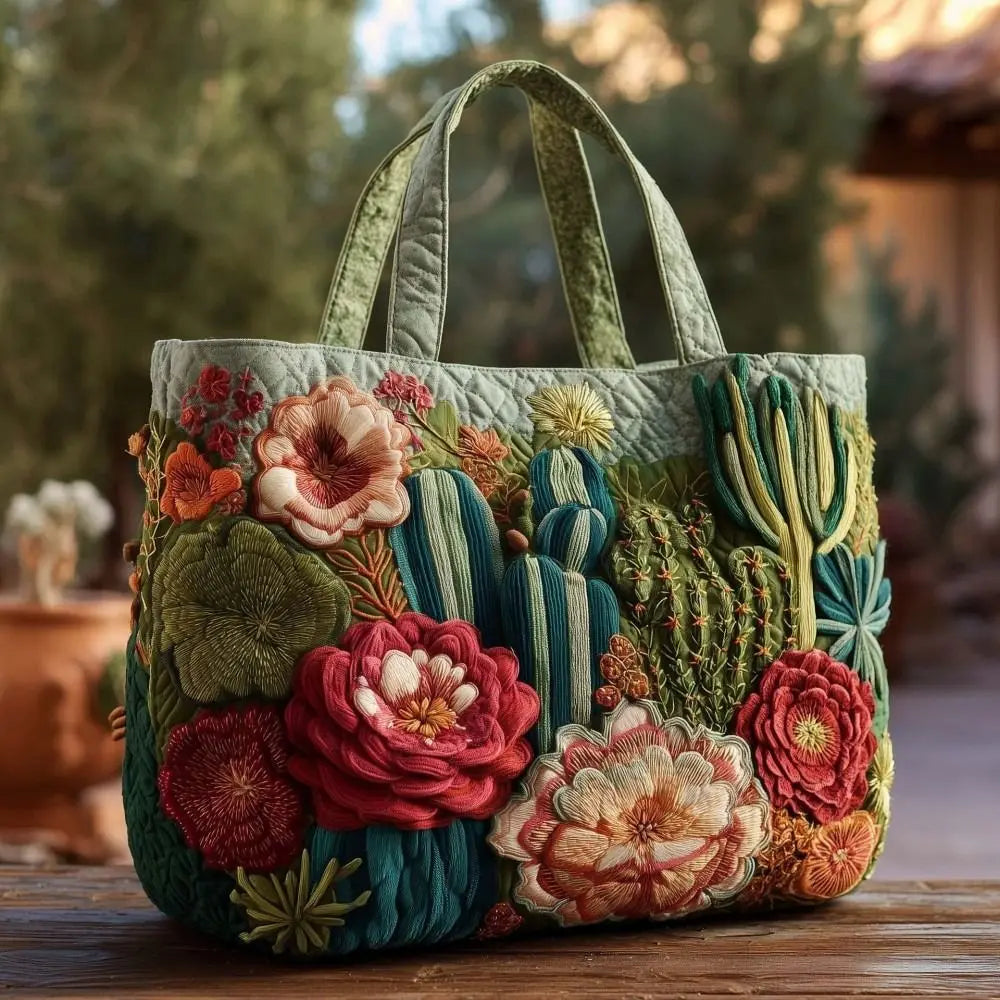 Vintage Quilted Canvas Tote Bag Large Capacity 3D Print Shoulder Handbag