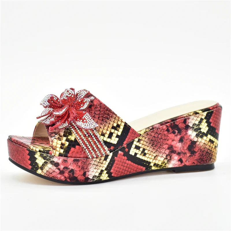 High Heels Women Ladies PU Wedges Shoes Ladies Shoes and Sandals Fashion Platform Leopard Pattern Rhinestone Woman Pumps