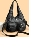 Women Casual Multiple Pockets Tote Bag Lady Large Capacity Shoulder Crossbody Bag Vintage Soft Leather Travel Bag