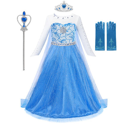 2-10Y Elsa Dress for Girl Disney Elsa Costume Snow Queen Dress for Cosplay Birthday Christmas Party Children Kids Frozen Costume